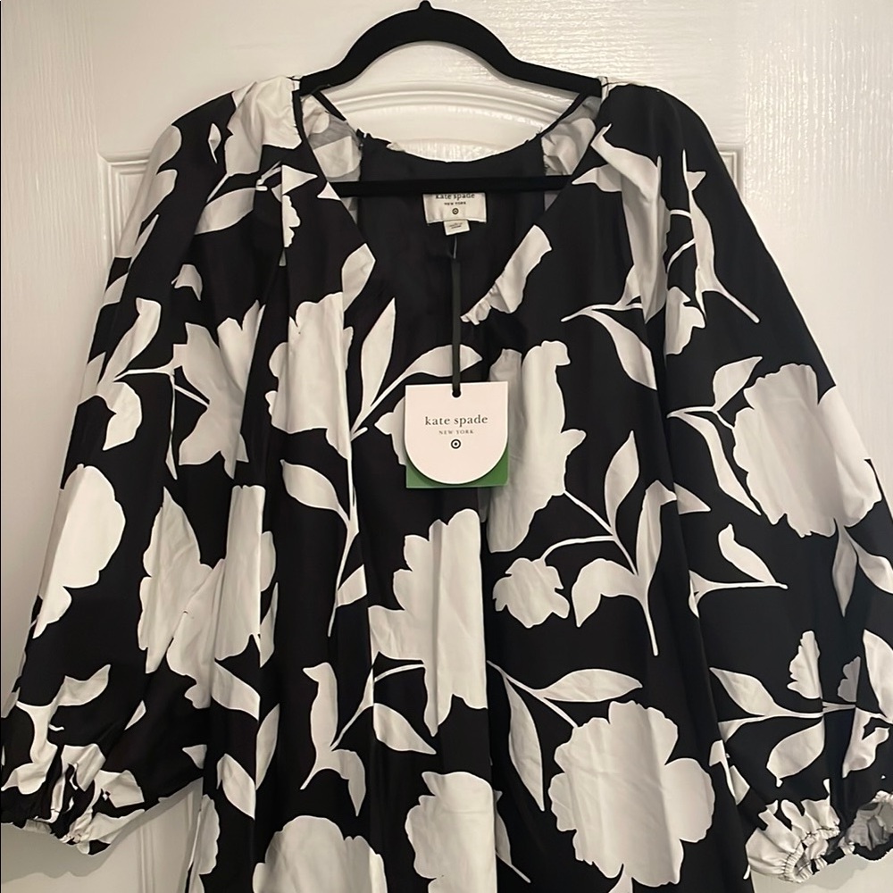 Kate Spade Monochrome Floral Long Sleeve Dress - Picture 4 of 5